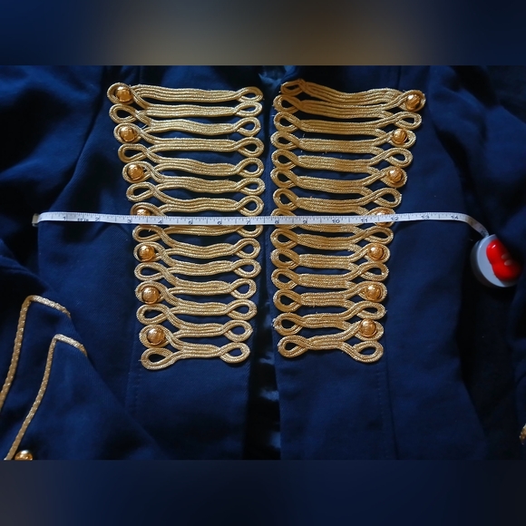 Zara Navy Blue Gold Embroidery Military Blogger Jacket Blazer XS - Picture 14 of 14